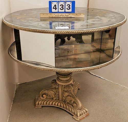 PED BASE MIRRORED TABLE 37"H X 34" DIAM CORDTS MANSION