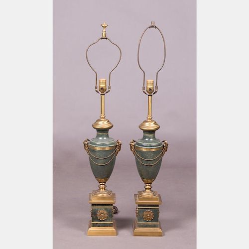 A Pair of Louis XV Style Brass Urn Form Table Lamps, 20th Century.