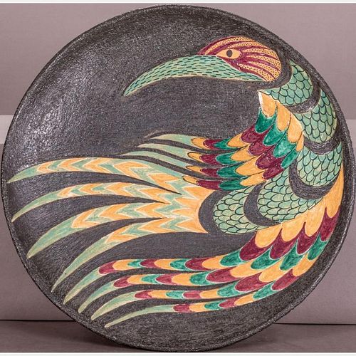Annelies Heijnen (20th Century) Untitled (Green Bird), 1987, Ceramic plate,