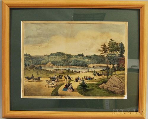 Framed Currier & Ives Hand-colored Engraving of Central Park