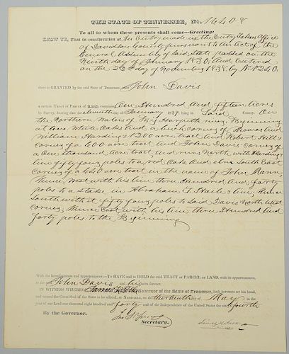 Gov. James K. Polk Signed Land Grant, May 1840