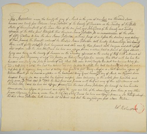 Gen. James Robertson Signed Sale of Land to John Davis
