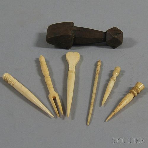 Seven Small Mostly Carved Bone Implements