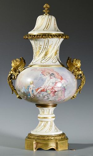 Large Bronze Mounted Porcelain Urn