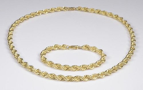14K Rope Necklace and Bracelet Set, 110 g