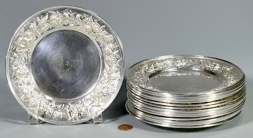 14 Kirk Stieff Repousse Sterling Bread Plates