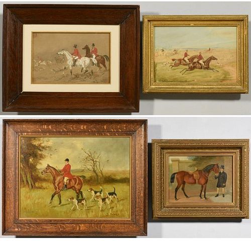 4 19th century English Paintings, Horses & Fox Hunting