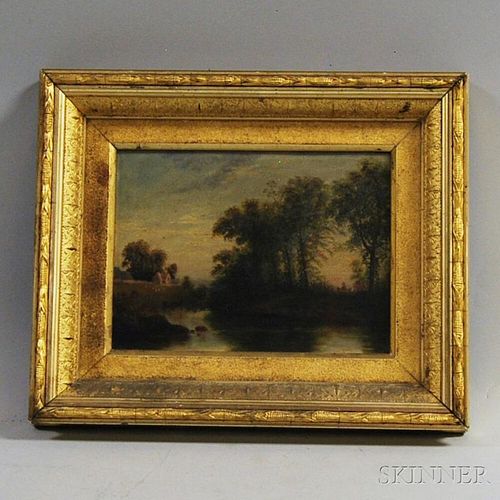 Oil on Canvas of a River Scene with Cattle