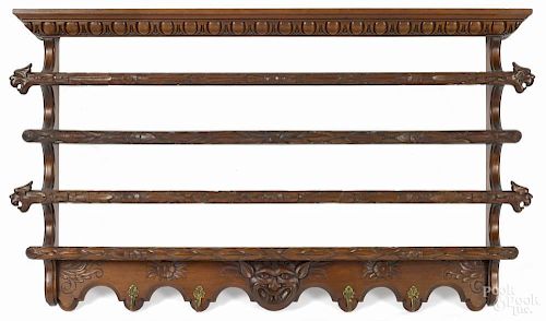 Victorian carved mahogany hanging plate rack, 27 1/2'' h., 48 1/2'' w.