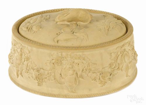 Wedgwood caneware game pie dish and cover, mid 19th c., 6 1/2'' h., 11 1/4'' dia.