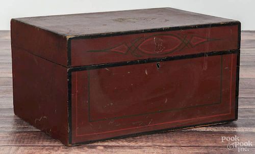 Painted pine document box, 19th c., 7 1/2'' h., 14'' w., 9 3/4'' d.