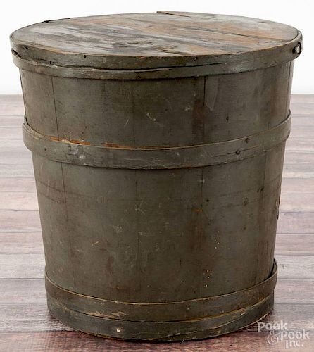 Painted pine firkin, 19th c., retaining an old green surface, 12 1/4'' h.