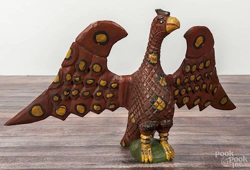 Daniel Strawser, large carved and painted eagle, initialed and dated '87, 12 1/2'' h., 22'' w.