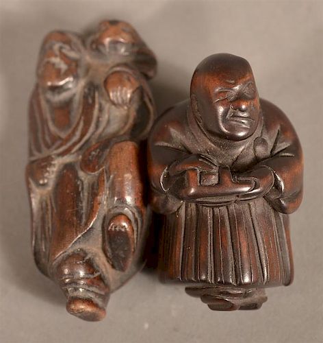 2  Carved Wood Chinese Figural Netsukes.