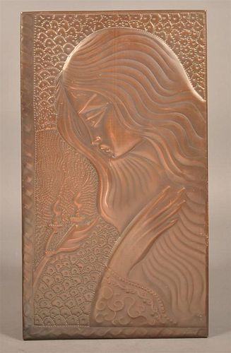 Art Nouveau Hand Embossed Copper Plaque.