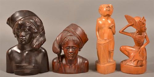 4 Vintage Figural Wood Carvings From Bali.