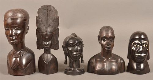 5 Vintage African Ebony Figural Wood Carvings.