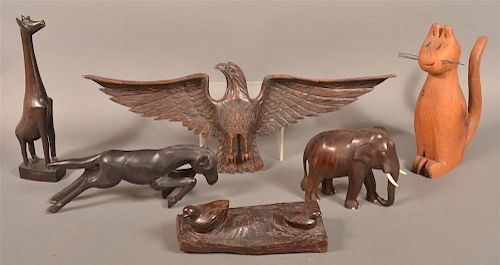 6 Carved Wood Animal Figures.