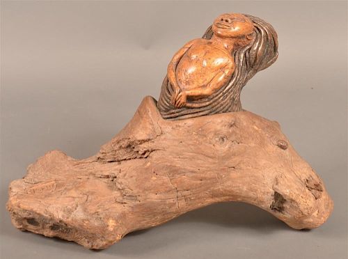 Folk Art Carved Driftwood Figure of a Mermaid.