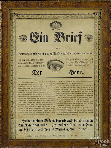 German text Ein Brief broadside, dated 1783, 14'' x 9 3/4''.