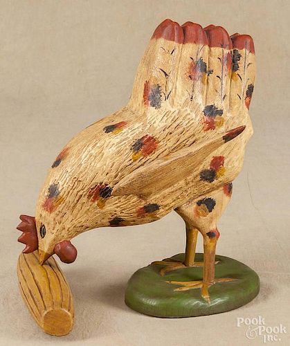 Walter Gottshall, large carved and painted rooster, initialed and dated '87, 12'' h.