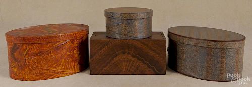 Four contemporary painted boxes, labeled Claudia Hopf, largest - 6'' h., 11 1/2'' w.