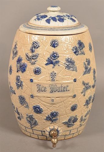 Stoneware Barrel Form Ice Water Cooler.