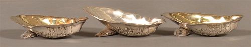Three Heavy Sterling Silver Oyster Shell Bowls.