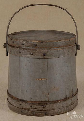 Painted pine firkin, 19th c., retaining an old gray surface, 12'' h.