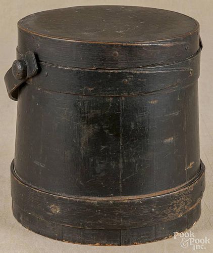 Painted pine firkin, 19th c., retaining an old black surface, 10'' h.