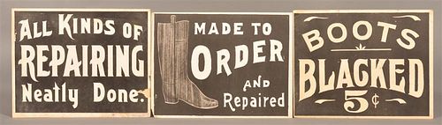 Three Cardboard Boot and Shoe Repair Signs.