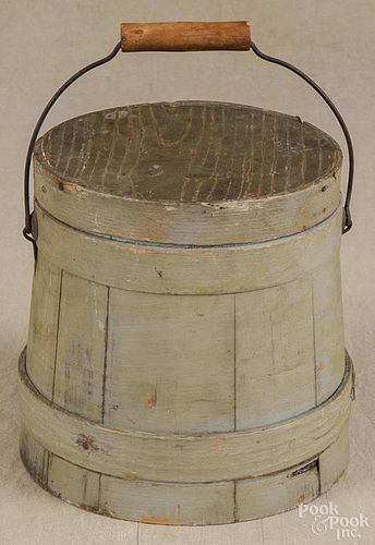 Painted pine firkin, 19th c., retaining an old green surface, 6 3/4'' h.