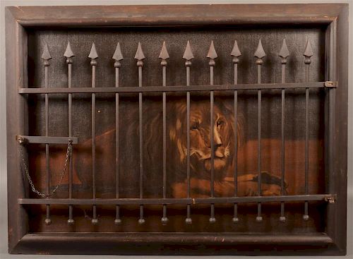 Ben Austrian Oil on Canvas Caged Lion Painting.