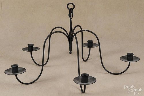 Two contemporary wrought iron candle chandeliers, 10 1/2'' h. and 19'' h.