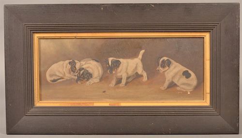 19th Cent. Painting of Four Puppies and a Spider.