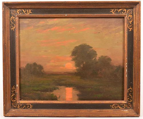 Oil on Canvas Sunset Landscape Painting.