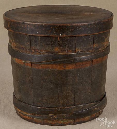 Painted pine lidded bucket, 19th c., retaining an old dark surface, 11 1/2'' h.