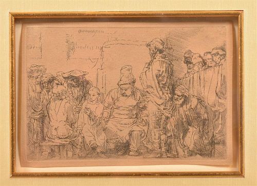 Rembrandt Etching, Christ Seated with Doctors.