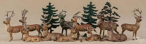 Eleven German spelter stags, ca. 1900, largest - 4 1/2'' l.