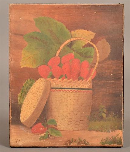 Oil on Canvas Basket of Strawberries Painting.