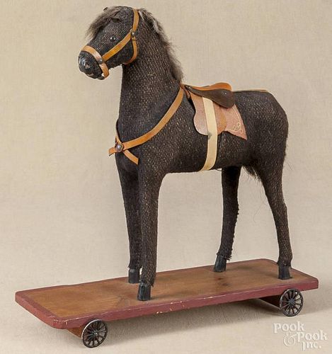 German horse pull toy, ca. 1900, 18'' h., 17 1/2'' l.