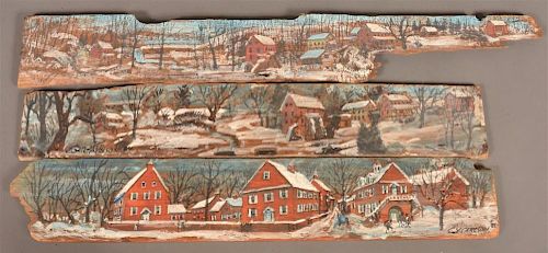 Three C X Carlson Paintings on Old Barn Planks.