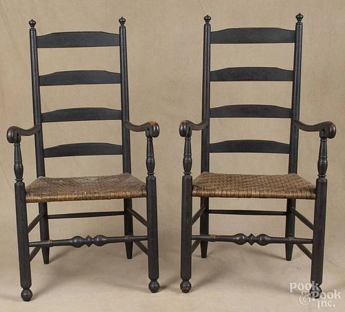 Pair of contemporary ladderback armchairs, seat height - 17 1/2''.