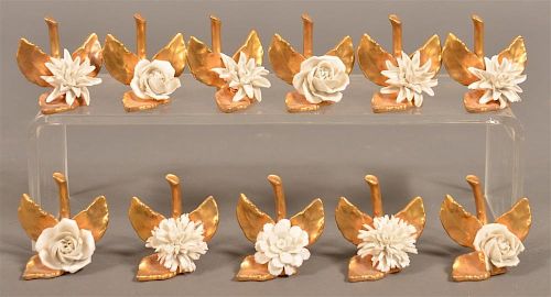 Eleven German Bone China Place Card Holders.