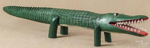Large carved and painted outsider art alligator, signed Ballard 38 1994, 54'' l.