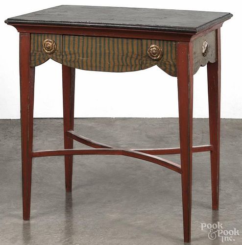 Cabinet made painted side table with a drawer, 30'' h., 28 1/2'' w., 18 1/2'' d.