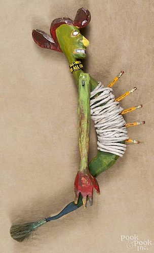 William Skrips, carved and painted outsider art mermaid, signed and dated 6/95, 23'' l.