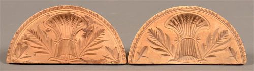 Two Carved Softwood Half Circular Butter Prints.