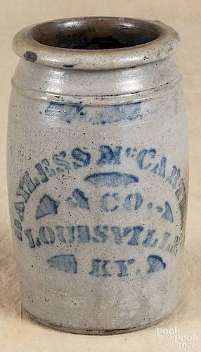 Kentucky stenciled stoneware jar, 19th c., inscribed Bayless McCarthey & Co. Louisville KY.