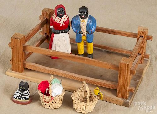 Walter Gottshall, carved and painted figures of Aunt Jemima and Uncle Mose, signed and dated 1981